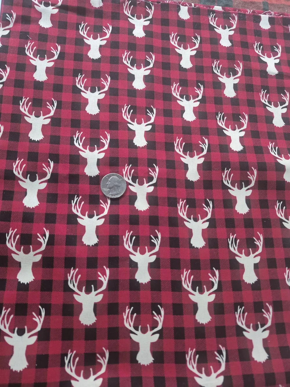 Reindeer Red Black Check Cotton Fabric 1 5/8 Yards 32” Wide Quilting Sew Crafts